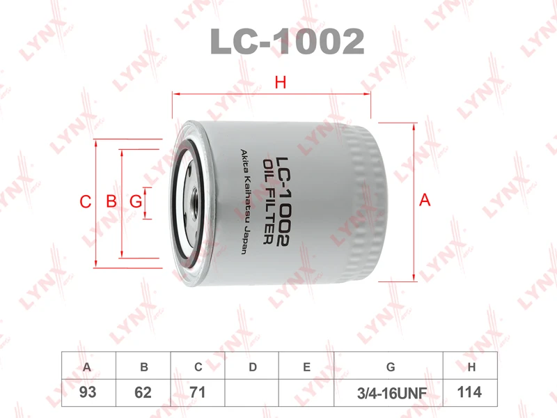 Фильтр масляный LYNXauto LC-1002