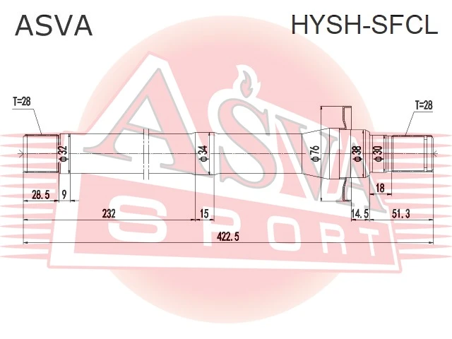 Полуось правая 28x423x28 Asva HYSH-SFCL
