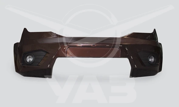 Бампер УАЗ "Патриот" передний рестайлинг в сборе с птф (коричневый металлик)