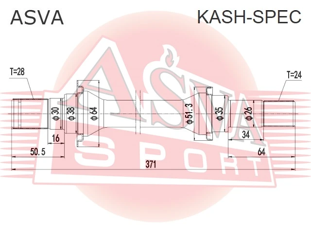 Полуось правая 24x372x28 Asva KASH-SPEC