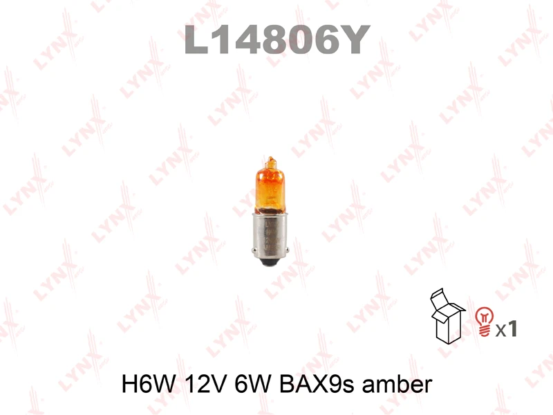 Лампа подсветки LYNXauto L14806Y H6W (BAX9s) amber 12В 6Вт 1 шт