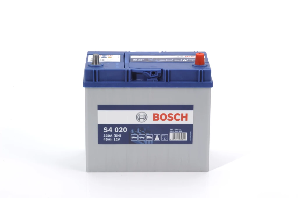 Аккумулятор легковой Bosch S4 Silver 020 45 а/ч 330А ASIA Обратная полярность, тонкие клеммы