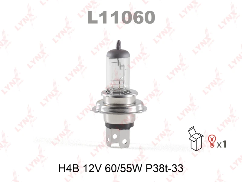 Лампа галогенная LYNXauto L11060 H4B (P38t-33) 12В 55/60Вт 1 шт