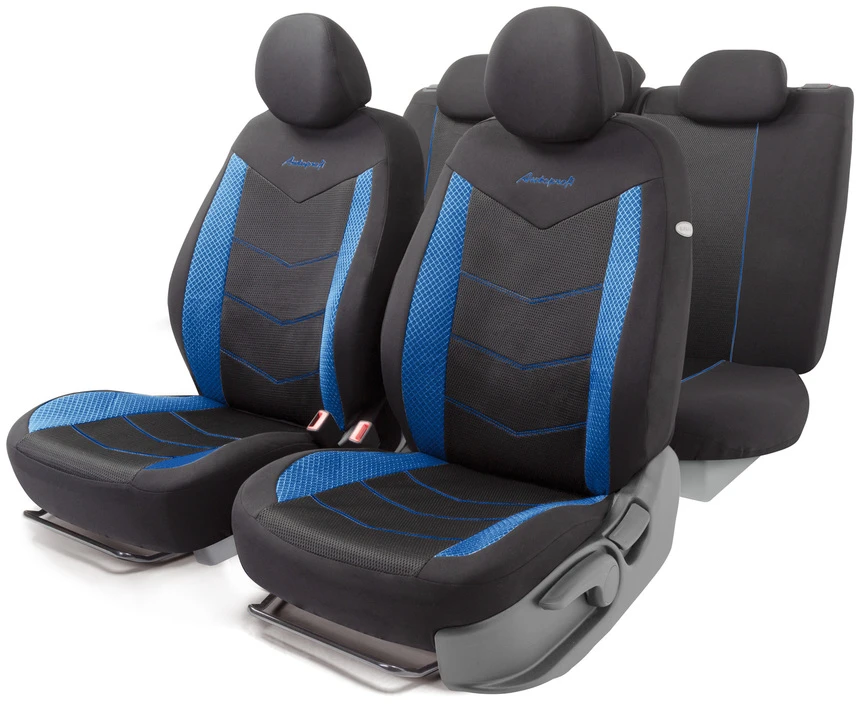 Чехлы автомобильные Autoprofi AEROBOOST объемная сетчатая ткань черный/синий 11 предметов
