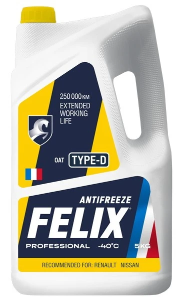 Антифриз Felix Type-D G12+ желтый -40°С 6 кг (акция 5 кг + 1 кг)