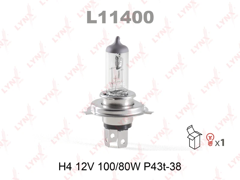 Лампа галогенная LYNXauto L11400 H4 (P43t-38) 12В 100/80Вт 1 шт