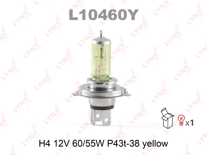 Лампа галогенная LYNXauto L10460Y H4 (P43t-38) yellow 12В 55/60Вт 1 шт
