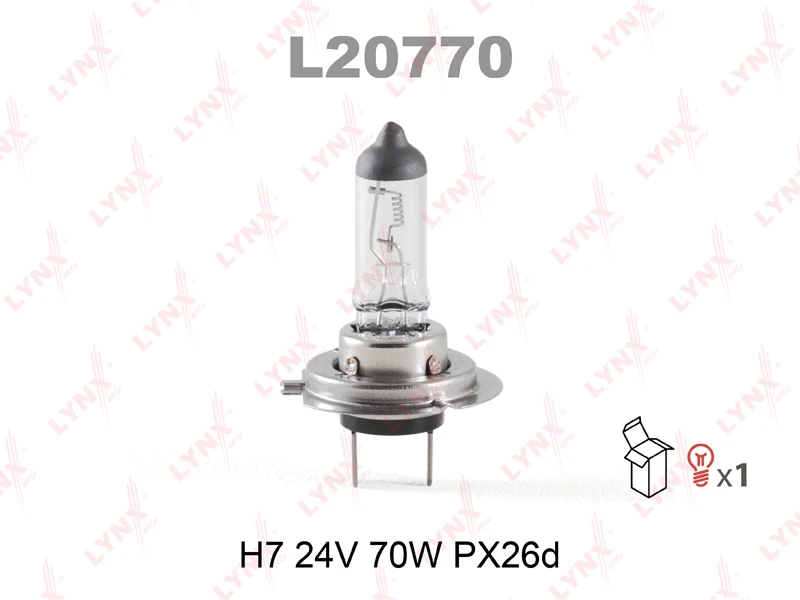 Лампа галогенная LYNXauto L20770 H7 (PX26d) 24В 70Вт 1 шт