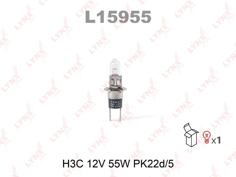 Лампа галогенная LYNXauto L15955 H3C (PK22d/5) 12В 55Вт 1 шт