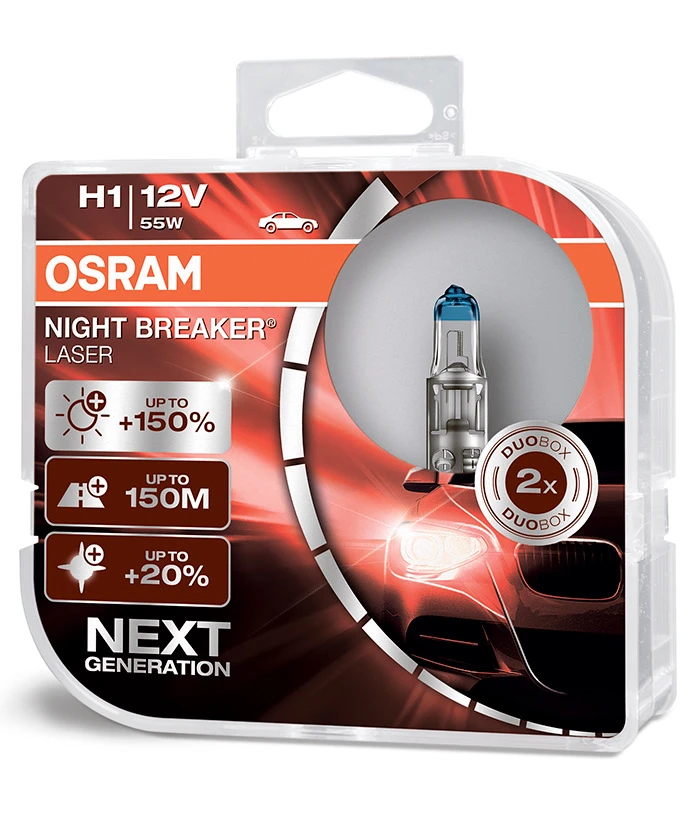 Лампа галогенная Osram Night Breaker Laser H1 12V 55W, 2 шт.