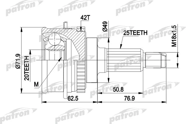 ШРУС НАРУЖ К-Т SUZUKI BALENO 1.6I 16V 01/98- Patron pcv3538