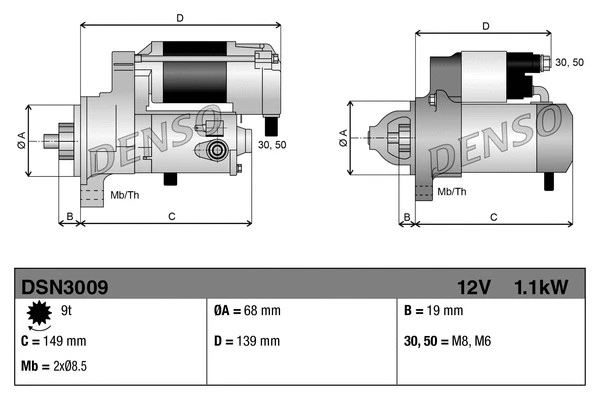 СТАРТЕР DENSO DSN3009 1.1 KW CHEVROLET AVEO / KALOS (T250, T255) (05-) Denso dsn3009