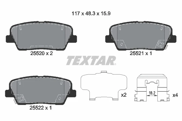 Колодки тормозные дисковые с противошумной пластиной Q+ TexTar 2552001