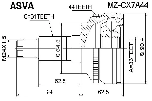 ШРУС внешний Asva MZ-CX7A44