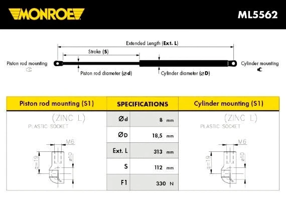 Амортизатор капота monroe Monroe ML5562 Monroe ML5562