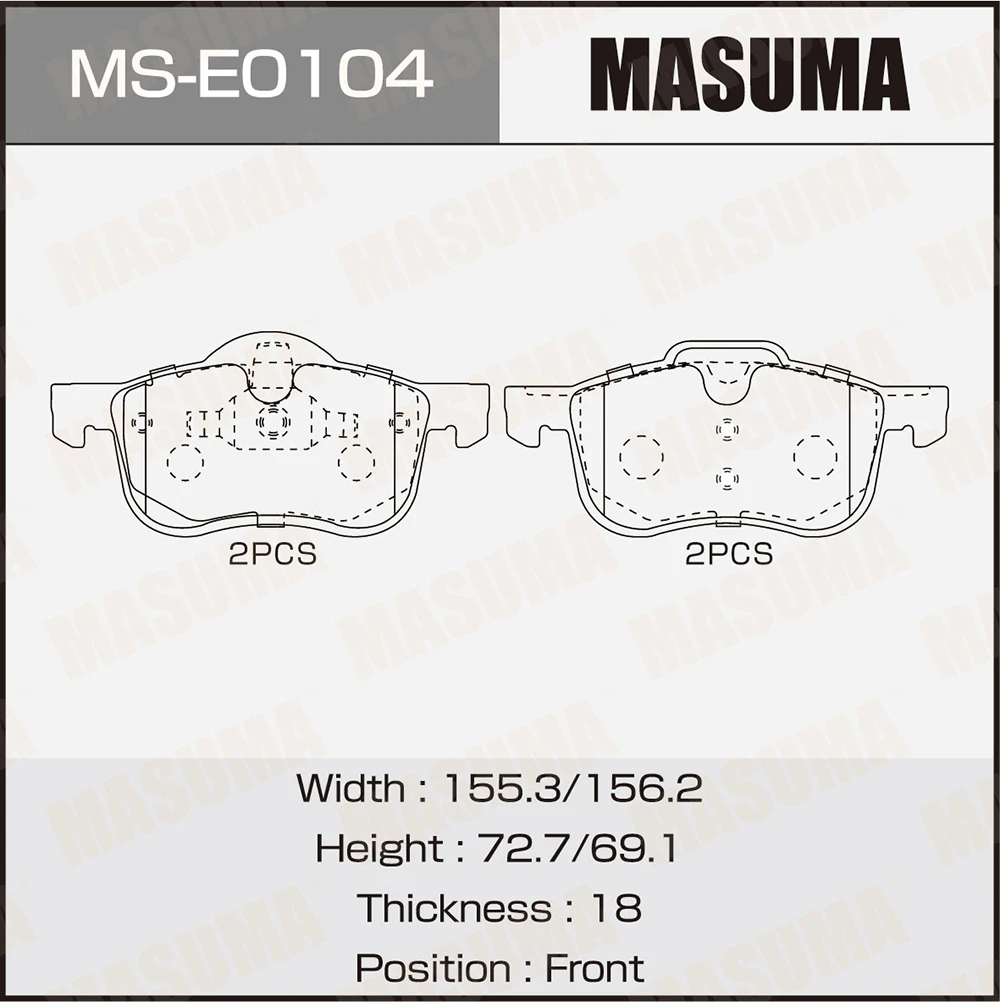 Колодки тормозные дисковые передние Masuma MS-E0104