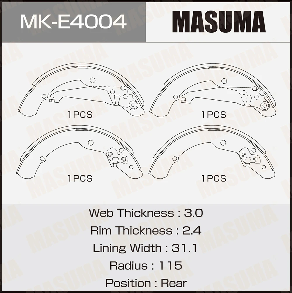 Колодки тормозные барабанные задние Masuma MK-E4004