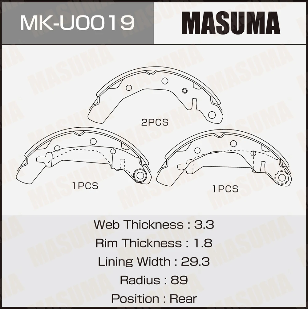Колодки тормозные барабанные задние Masuma MK-U0019