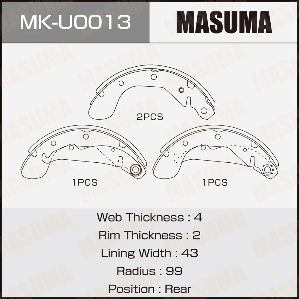 Колодки тормозные барабанные задние Masuma MK-U0013