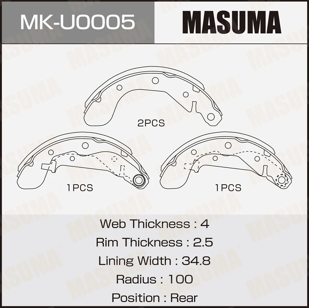 Колодки тормозные барабанные задние Masuma MK-U0005