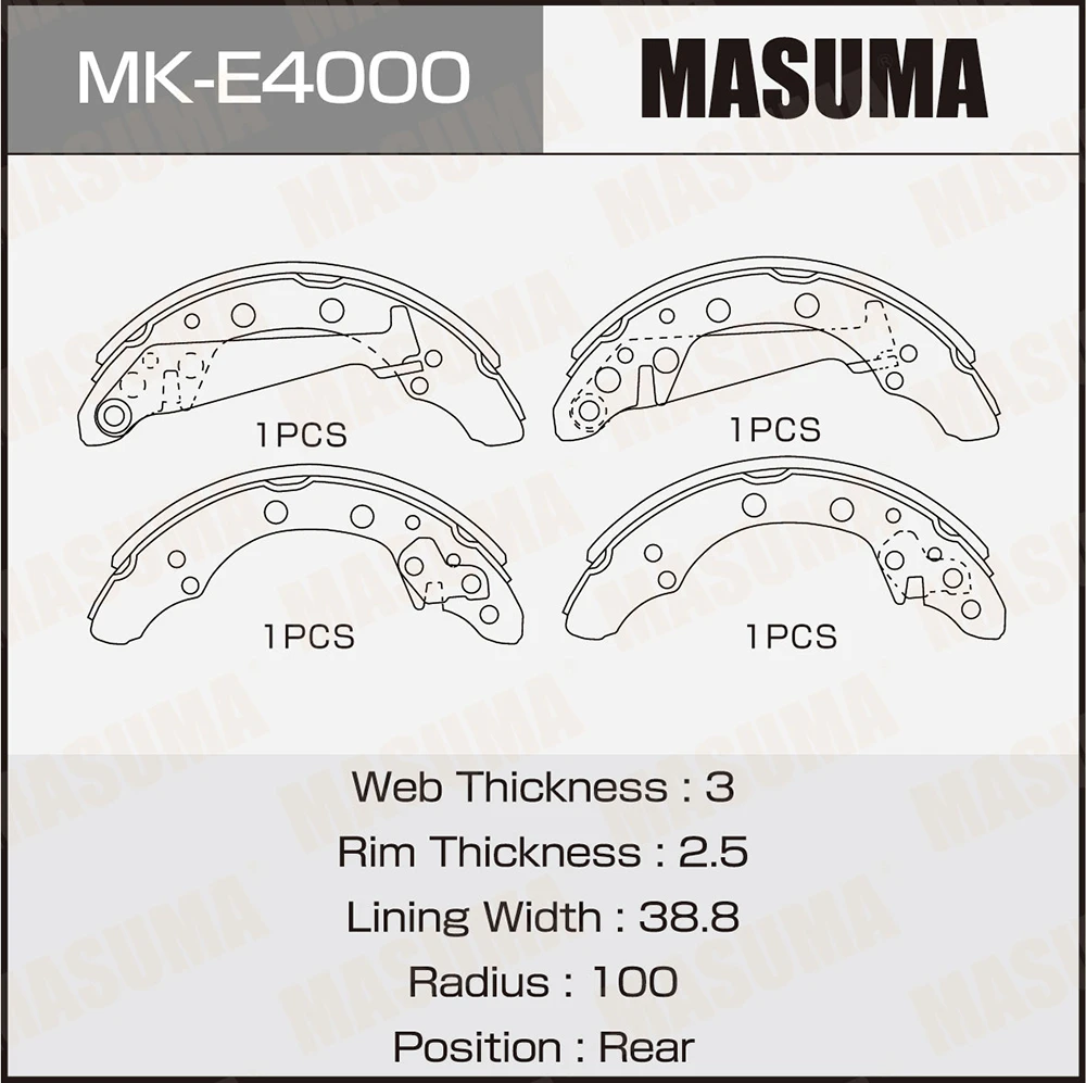 Колодки тормозные барабанные задние Masuma MK-E4000