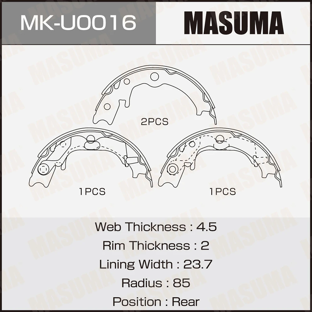 Колодки тормозные барабанные задние Masuma MK-U0016