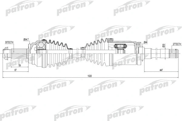 Полуось передн прав 30x1020x27 BMW: X5 (E70) 3.0 D/3.0 SD/3.0 SI/4.8 I XDRIVE/M/XDRIVE 30 D/XDRIVE 3