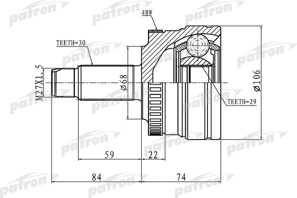 ШРУС наружный с кольцом ABS задний 30x68x29 ABS:48T LAND ROVER RANGE ROVER III 02-12 Patron PCV1100