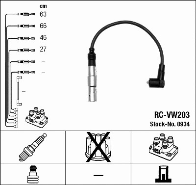 Комплект проводов зажигания 0934 / RC-VW203, AUDI A3/A4, VW Bora/Golf/Polo 1.6i 95> NGK 0934