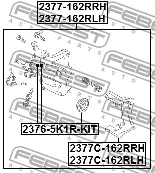 Суппорт тормозной Febest 2377-162RRH