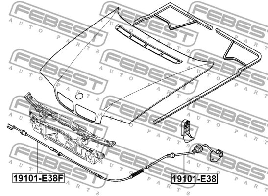 ТРОС ПРИВОДА ОТКРЫВАНИЯ ЗАМКА КАПОТА Febest 19101-E38