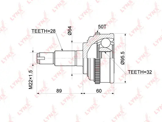 ШРУС НАРУЖ HONDA ODYSSEY 2.2 94-95/ INSPIRE 2.0 95-98/PRELUDE 2.2 96-01