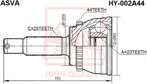 ШРУС НАРУЖНЫЙ 23X50X25 (арт. HY002A44)