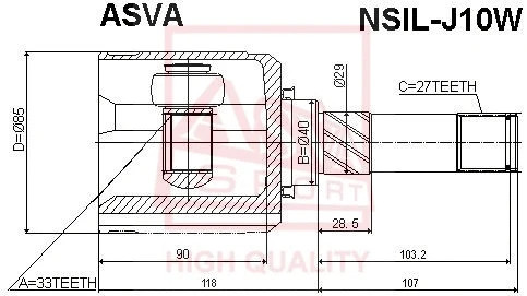 ШРУС ВНУТРЕННИЙ ЛЕВЫЙ QASHQAI 27x33x40