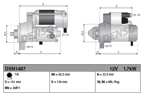 Стартер (12V, 1,7kW) Denso