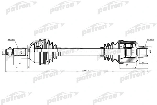 Полуось правая 27x579x56.5x35 FORD MONDEO СЕДАН III (B4Y), MONDEO УНИВЕРСАЛ III (BWY), MONDEO ХЭТЧБЕ