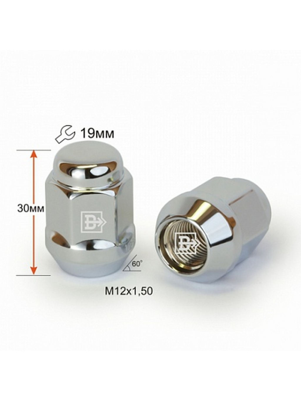 Гайка колесная M12х30х1,5 (конус с бурт.закрытая, ключ 19