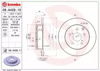 Диск тормозной задний Brembo 08.A429.10