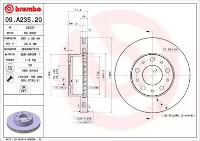 Диск тормозной передний Brembo 09.A235.20