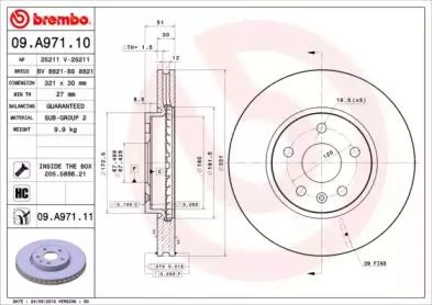 Диск тормозной передний Brembo 09.A971.11