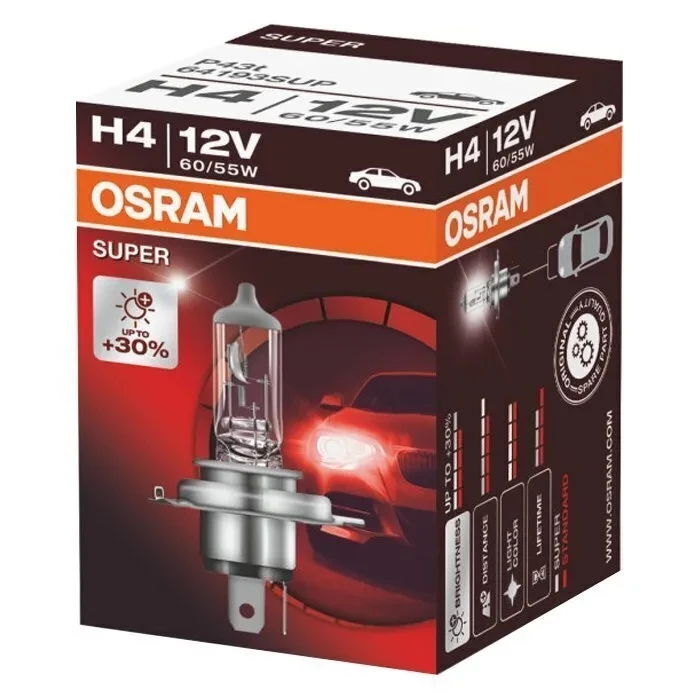 Лампа галогенная Osram Super H4 12V 60/55W, 1 шт.