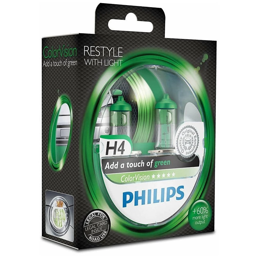 Лампа галогенная Philips ColorVision Green H4 12V 60/55W, 2 шт.