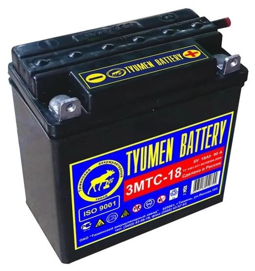 Аккумулятор мото Tyumen Battery Лидер 18 а/ч 90А под болт Прямая полярность