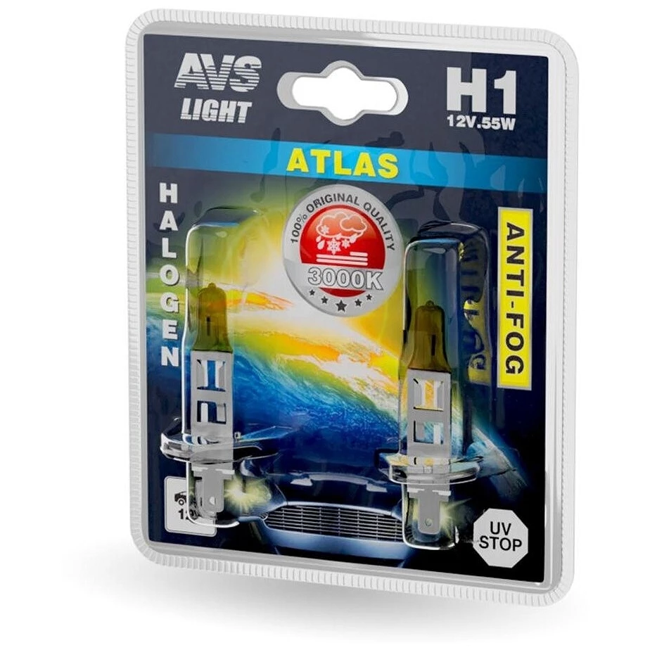 Лампа галогенная AVS Atlas A78618S H1 12V 55W, 2 шт.