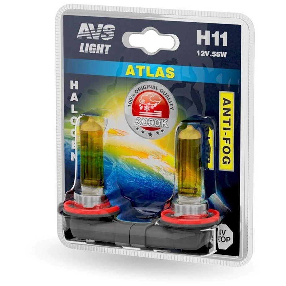 Лампа галогенная AVS Atlas A78619S H11 12V 55W, 2 шт.