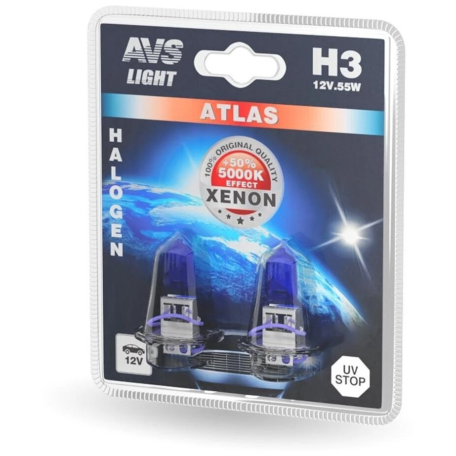 Лампа галогенная AVS Atlas A78568S H3 12V 55W, 2 шт.
