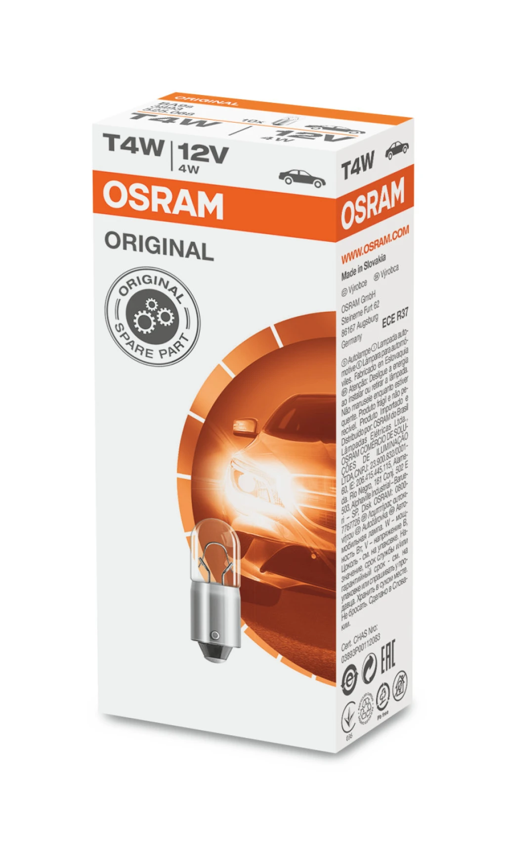 Лампа подсветки Osram Original T4W (BA9s) 12В 4Вт 1 шт