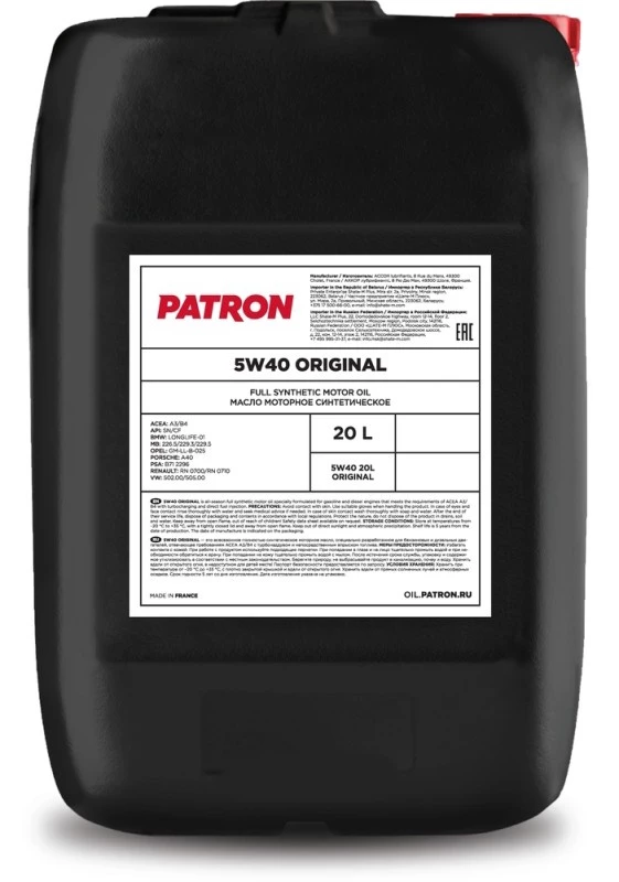 Моторное масло Patron Original 5W-40 синтетическое 20 л