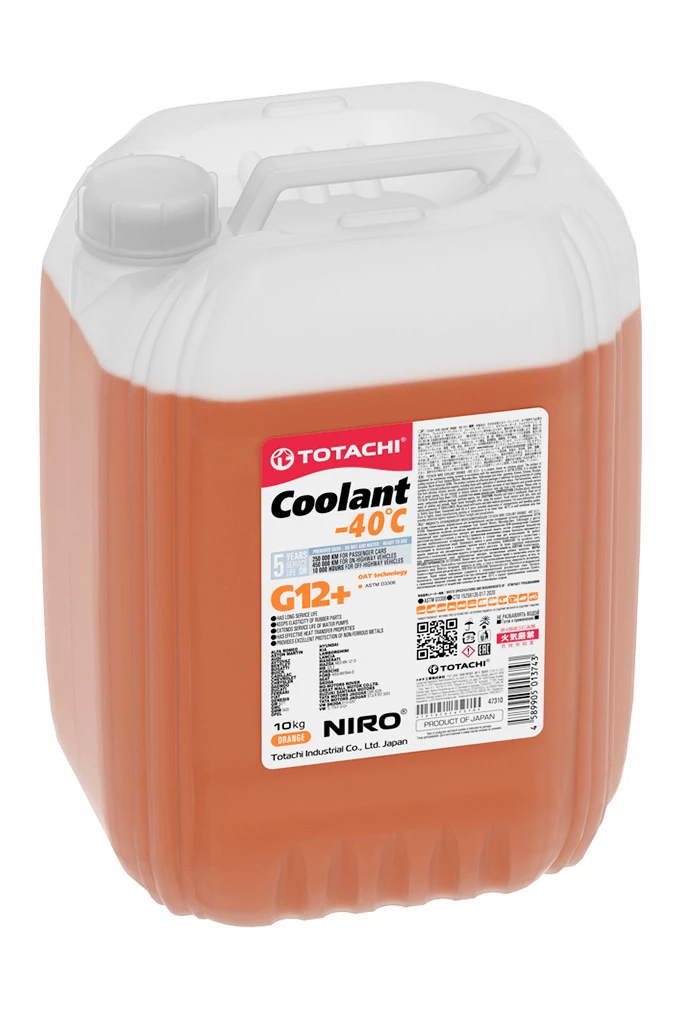 Антифриз Totachi NIRO Coolant Orange G12+ оранжевый -40°С 10 кг