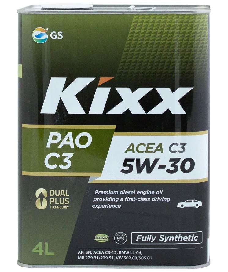 Моторное масло Kixx PAO C3 5W-30 синтетическое 4 л